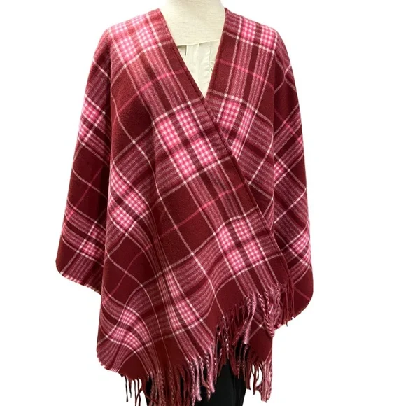 Francesca Pink/Magenta Plaid Shawl w Fringe at Bottom 100% Polyester NWT OS - Picture 4 of 11